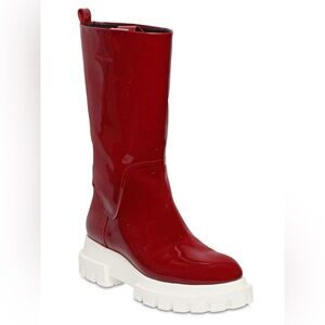 AGL Red Glossy Winter Boots with White Soles